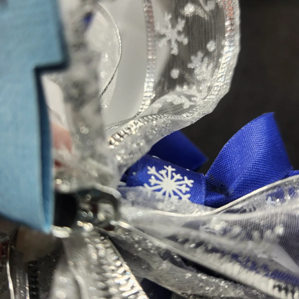 Festive Blue and Silver Gift Bow Hair Barrettes Clip